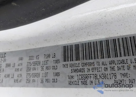 2020 Ram 1500 Big Horn 4X4 5'7 Box z USA, uszkodzony, nr VIN 1C6SRFFT8LN301178